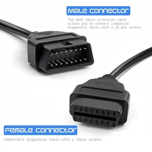 สายต่อขยาย OBD2 ยาว 1 เมตร/3.3 ฟุต แบบ 16 พิน ชาย-หญิง สายแบน สำหรับเครื่องสแกน OBDII ในรถยนต์ เครื่องทดสอบแบตเตอรี่ และเครื่องมือวินิจฉัย - Product Image 3