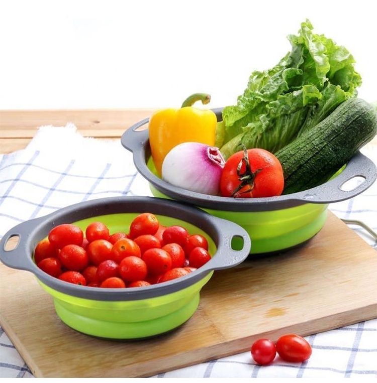 Регулируемый Кухонный круглый пластиковый силиконовый дуршлаг для овощей и фруктов, складные дуршлаги/дуршлаг