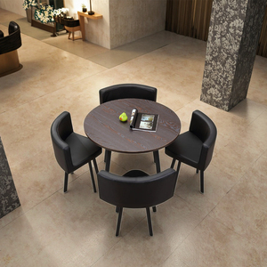 Tavolo <span class=keywords><strong>da</strong></span> <span class=keywords><strong>Pranzo</strong></span> Rotondo <span class=keywords><strong>in</strong></span> Legno Moderno e Minimalista con Installazione Rimovibile Design Elegante per Hotel Caffetterie Salotti - Product Image 4