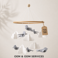 Mobile de berceau en feutre avec oiseaux et nuages, style nordique 3D, décoration suspendue pour chambre de bébé, anneau en bambou, personnalisable avec votre logo, OEM ODM, vente en gros