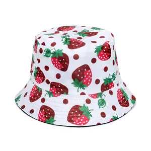 Chapeau seau d'été réversible 100% coton/polyester avec logo de designer personnalisé imprimé partout