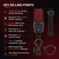 Microphone à condensateur USB professionnel ME3 192kHz/24bit, corps en alliage de zinc, micro gaming RGB avec gain matériel et fonction mute tactile