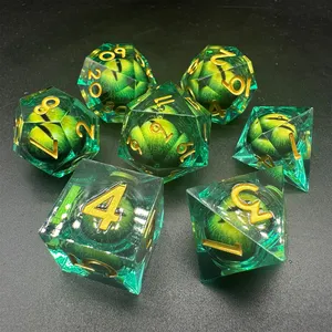 Custom DND Dice Set D20 Handmade Sharp Edge Dice 7 Piece RPG Dice Game For D D Dungeons And Dragons Flower