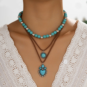 Conjunto de Collares de Turquesa Estilo Boho, 9 Piezas de Joyería Vaquera Occidental con Colgantes de <span class=keywords><strong>Cactus</strong></span> y Corazón - Product Image 5