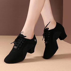 Sepatu Dansa <span class=keywords><strong>Tango</strong></span> Ballroom Latin Wanita, Bagian Atas Kain Oxford, Hak 5cm, Sol Suede, Warna Hitam, Sepatu Latihan - Product Image 1