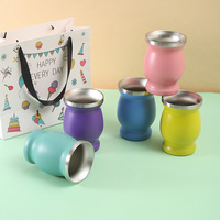 LMK204 tasse Mate en acier inoxydable 304, Mini Pot en forme de gourde argentinienne, tasse de ventre à Double couche, tasse isolée sous vide