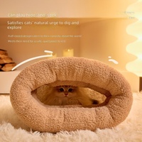 Coussin pour chat en velours chaud automne/hiver, couleur unie, sac de couchage carré, maison fermée pour chaton, couverture sécurisée pour se blottir