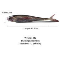 NOUVEAU OEM Leurre souple bionique imprimé en 3D, type Pinfish, 12,5 cm, 11 g, 2 pièces/paquet, pour la pêche avec nage simulée