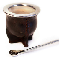 Crebrew – tasse à Double paroi de 8oz, tasse à café, avec coque en cuir, gourde isolée, tasse à thé avec paille Bombilla