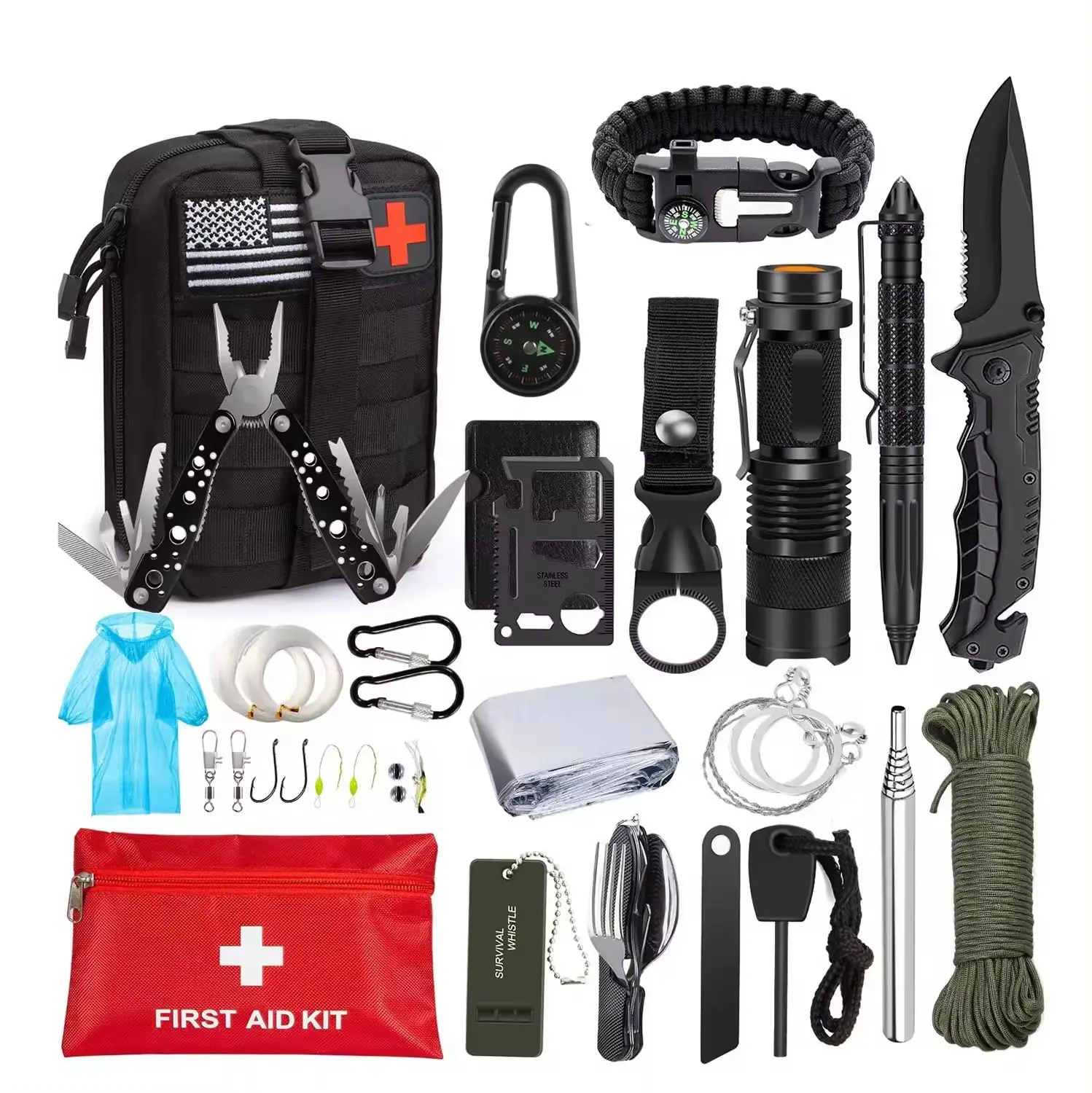 250 조각 생존 응급 처치 키트 IFAK Molle 시스템 호환 야외 장비 비상 키트 캠핑 하이킹을위한 외상 가방