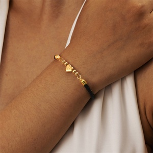 Custom Lucky <b>Bracelet</b> Gold Plated Stainless Steel Letter M Heart Charm Beads <b>String</b> <b>Bracelet</b> - Product Image 3