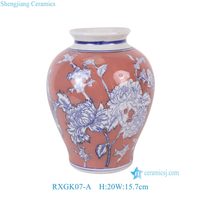 Vase rouge, bleu et blanc avec motif floral et feuillage, vase en porcelaine classique chinoise RXGK07-A