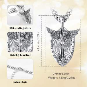 925 Sterling Silver Protection Medal Jewelry Saint <strong>Michael</strong> Medal Pendant <strong>St</strong> <strong>Michael</strong> the Archangel Amulet <strong>Necklace</strong> - Product Image 2