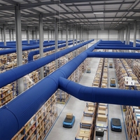 Tuyau de ventilation carré en tissu, longueur 10 m, garantie 2 ans, pour entrepôts et centres logistiques, distribution d'air uniforme