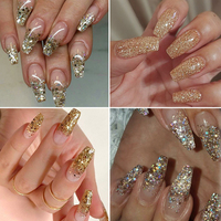 Ensemble de 6 pots de poudre à ongles dorée métallique, flocons holographiques épais de tailles variées, paillettes scintillantes, pigment de luxe pour nail art