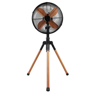 Wooden tripod outdoor camping fan portable large wind 10 inch metal floor fan