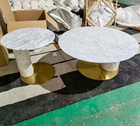 Magnifique table basse modulaire circulaire moderne en marbre naturel blanc, tables basses avec base en acier inoxydable doré, meubles Foshan