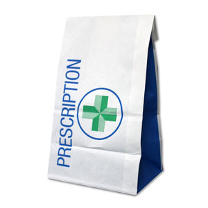 Sac en papier kraft blanc biodégradable écologique avec logo imprimé personnalisé voyage aérien imprimé flexo SOS Prescription maladie médicale - Product Image 1