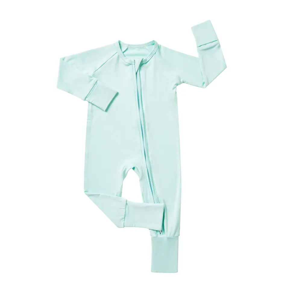 ชุดรอมเปอร์ของเด็กทารกเสื้อผ้าไม้ไผ่มีซิปสำหรับเด็กแรกเกิดชุดจั๊มสูทรัดรูปแบบกำหนดเอง