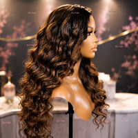 Perruque en cheveux humains vietnamiens 12A Ombré Brun Ondulé Profond pour Femme, Perruque Frontale en Dentelle HD 13*6 Sans Colle 2T, Blond Cendré 13*4 Lisse Comme un Bâton