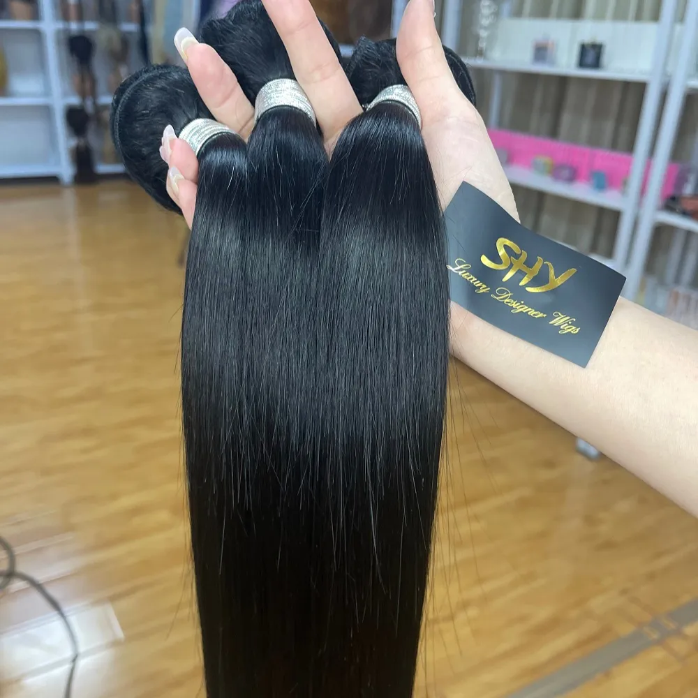 Double Drawn Hair Bundles,100% Brazilian Hair Wefts,Real Raw Hair Bone Straight Bundles For Black Woman Shipping In 12 Hours