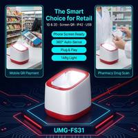 Lecteur de codes-barres 2D de bureau UMG-FS31 640X480 CMOS 360° °   Lecteur de code QR USB à détection automatique pour paiement mobile en magasin et caisse