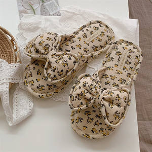 Chaussons pour filles XIXITIAO à nœud floral avec dessus <span class=keywords><strong>en</strong></span> coton et lin et semelle <span class=keywords><strong>en</strong></span> PVC, antidérapants pour toutes les saisons, <span class=keywords><strong>chaussures</strong></span> d'intérieur douces pour la maison - Product Image 4
