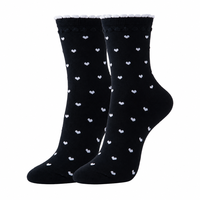 Chaussettes pour femmes, motif cœur, bord festonné, bord côtelé, douces, respirantes, décontractées, fantaisie, en coton