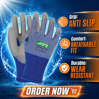 Gants de travail légers HTR HPPE, doublure tricotée 18 jauges, pouce renforcé au nitrile, entre-doigts respirant, résistants aux coupures, enduits PU