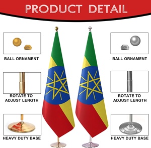 Kit de Asta de Bandera Telescópica Comercial de 8.5 Pies para Interiores, Bandera de <span class=keywords><strong>Etiopía</strong></span> de 3x5 Pies, Base Resistente para Suelo, Juego para Oficina o Sala de Reuniones - Product Image 5