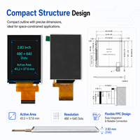 Pantalla LCD TFT IPS Personalizada de 2.83 Pulgadas, 480x640, Módulo Compacto de 2.2mm de Grosor, Interfaz MIPI, Controlador IC ST7701SN para Dispositivos Portátiles