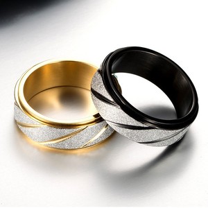 Frosted Rotating Titanium Steel <b>Ring</b> Blue Geometric Design Unisex Jewelry Gift - Product Image 2