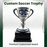 Trofeo de Resina Personalizado con Doble Asa Plateada y Logotipo para Competiciones Deportivas o Regalos Corporativos