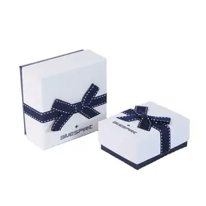 Logo Customized Black White Tiny Packing Box with Pretty Ribbon Recyclable Paperboard Luxury Jewelry Packaging Box