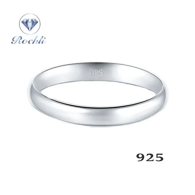 Anel de prata esterlina 925, alça de polimento liso, resistente, confortável, banda de casamento, anel de 2mm