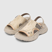 Sandales à plateforme épaisse antidérapantes à motif kaki avec bande magique, chaussures de mode pour hommes, chaussures de rue, chaussures de loisirs, chaussures de marche