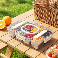 Snackbox van roestvrij staal met deksel en handvat, draagbare snackplateau's, houdt fruit en groenten, ideaal voor picknick