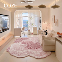 Tapis rose de style moderne en tissu bouclé, artisanal, tufté à la main, motif 3D tridimensionnel pour salon
