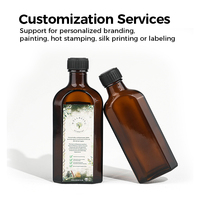 Vente en gros de flacons en verre ambré plats pour huiles essentielles, huiles médicales, huiles d'olive, 50 ml, 100 ml, 150 ml, étiquettes personnalisées, faible MOQ
