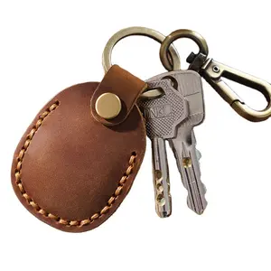 Vente chaude en cuir de vachette véritable porte-clés Tracker Tag Case voiture porte-clés anneaux carte housse de protection