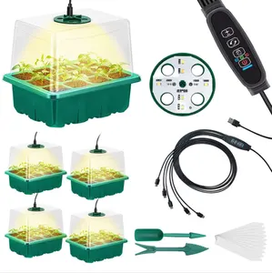5 Pack Indoor Seed Starter Kit With Adjustable Air Vent Humidity Dome Mini Greenhouse Propagation Grow Light Withtime Controller