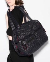 Tas Popok India Bergaya Warna Solid, Portabel untuk Perjalanan, Ukuran Kecil dengan Ritsleting, Logo Pelanggan Dapat Disesuaikan, Tas Jinjing Berlapis Quilted, Warna Hitam Navy
