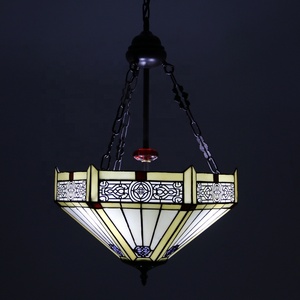 Lámpara de Techo Tiffany de Alta Gama LongHuiJing, Pantalla Hexagonal de Vidrio Amarillo, Lámpara Colgante Estilo Mission para Isla - Product Image 4