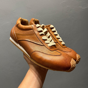 Leather Boat Shoes Perforated Breathable Men's Casual Shoes Flat <b>Heel</b> Front Laces Brown <b>White</b> Black Solid Color Youth Style - Product Image 4