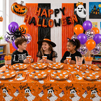 Ensemble de 215 pièces de décorations et fournitures pour fête d'Halloween, thème Citrouille et Fantôme, comprenant vaisselle, ballons et bannière, pour toile de fond de fête et décoration intérieure