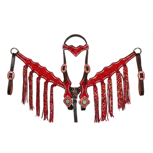 Juego de arreos para caballo de cuero genuino rojo personalizado 2026 con incrustaciones de cristales de imitación, ligero, de cuero occidental para todas las estaciones - Product Image 1