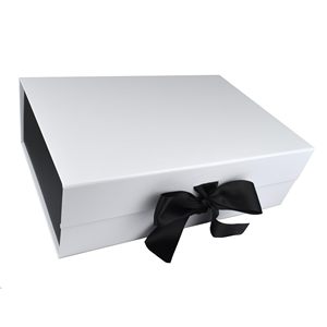 Wholesales Ribbon Handle Black And White Clothes Shoes Magnetic Gift Packaging Folding Paper Box With Custom Logo