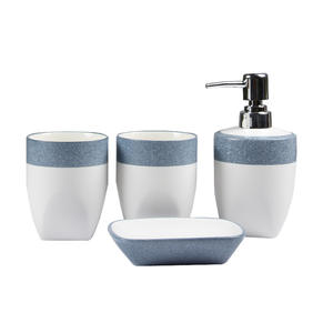 Juego de 4 <span class=keywords><strong>Accesorios</strong></span> de <span class=keywords><strong>Baño</strong></span> de Cerámica para Dispensador de Jabón Líquido, Dispensador de Loción de Gres, Portacepillos de Dientes, Vaso y Jabonera - Product Image 3
