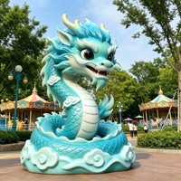 Sculpture en résine de fibre de verre de dragon de dessin animé mignon, statue décorative pour parc à thème extérieur, parc d'attractions et centre commercial