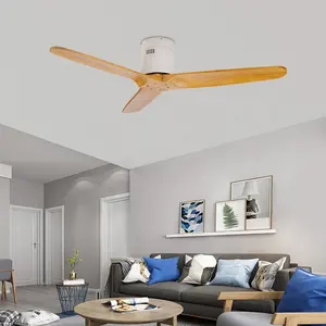 Wood 3 Blade Led Ceiling Fan Light Indoor Outdoor Led Ceiling Fan With Wall Control Led Ceiling Fan For Kitchen Restaurant